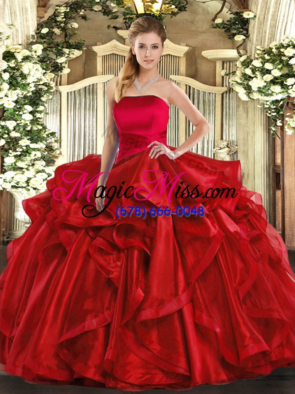 wholesale glamorous strapless sleeveless organza 15th birthday dress ruffles lace up