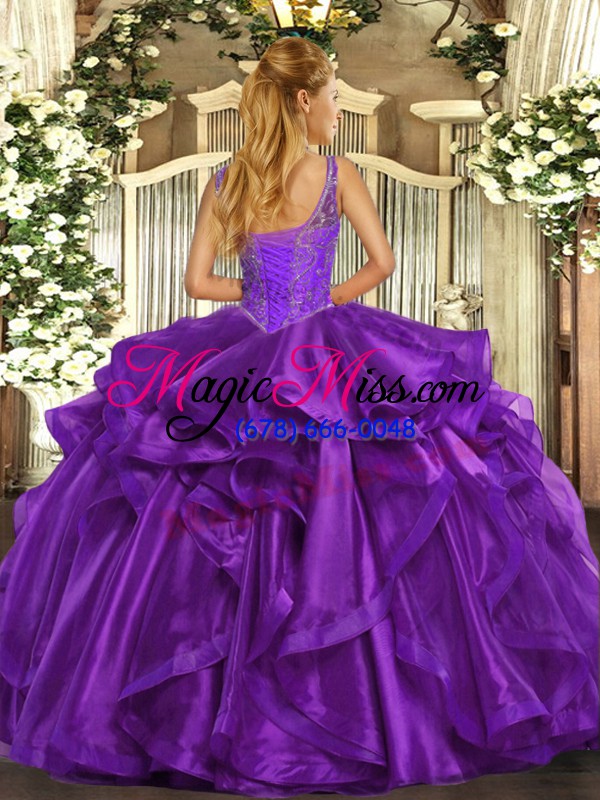 wholesale wonderful purple organza lace up quinceanera gown sleeveless floor length beading and ruffles