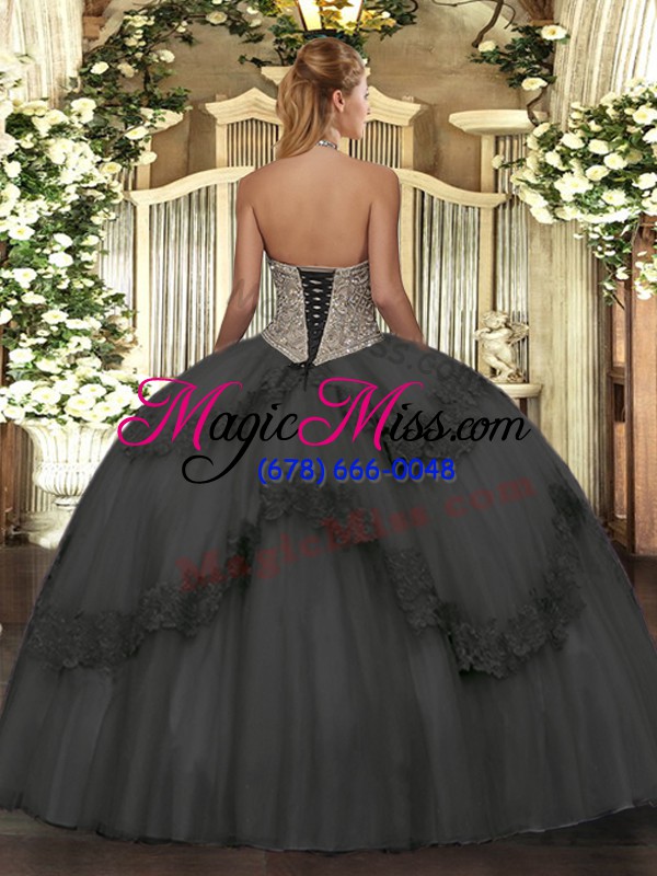 wholesale pretty sleeveless tulle floor length lace up quinceanera gowns in gold with beading and appliques