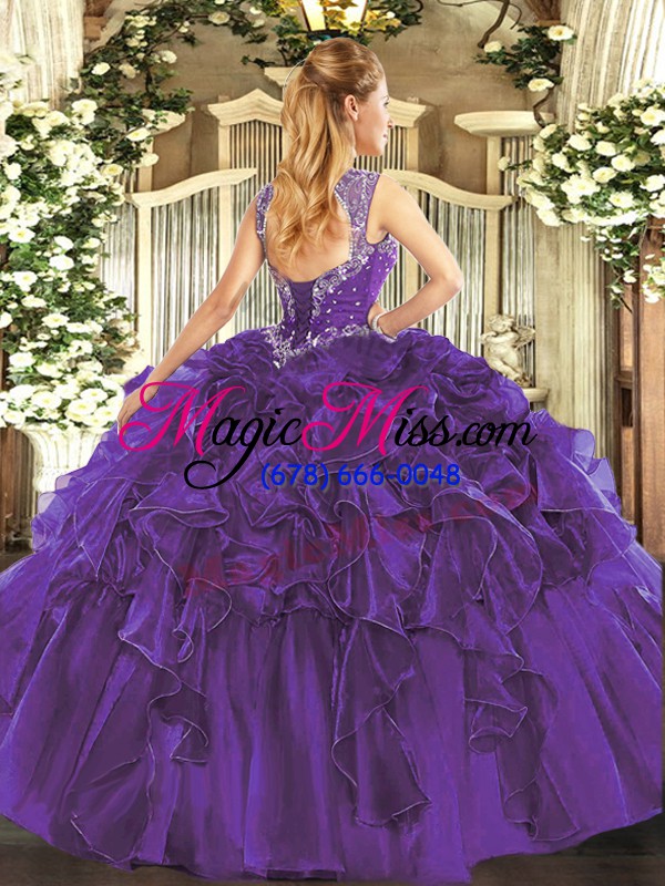 wholesale gorgeous straps sleeveless 15 quinceanera dress floor length beading and ruffles burgundy organza