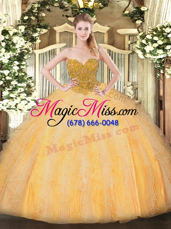 wholesale orange ball gowns beading and ruffles ball gown prom dress lace up organza sleeveless floor length