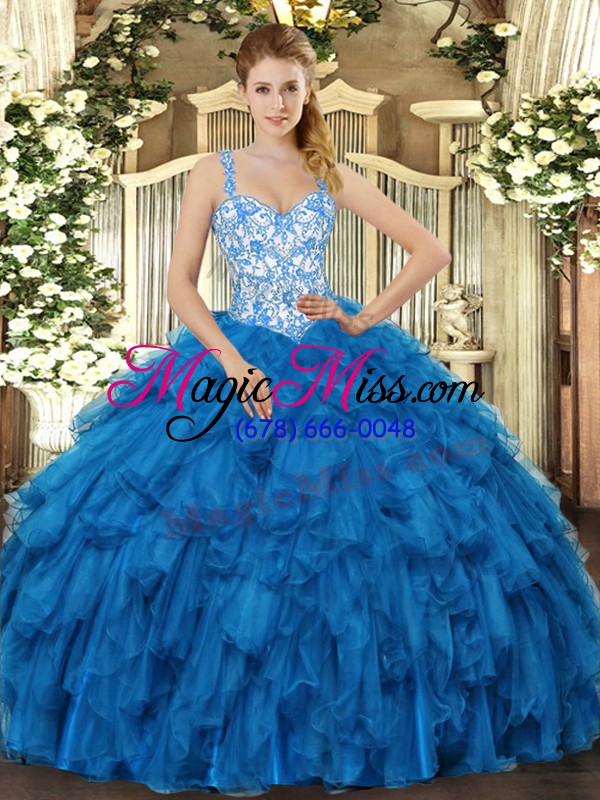 wholesale flirting sleeveless lace up floor length beading and ruffles quince ball gowns