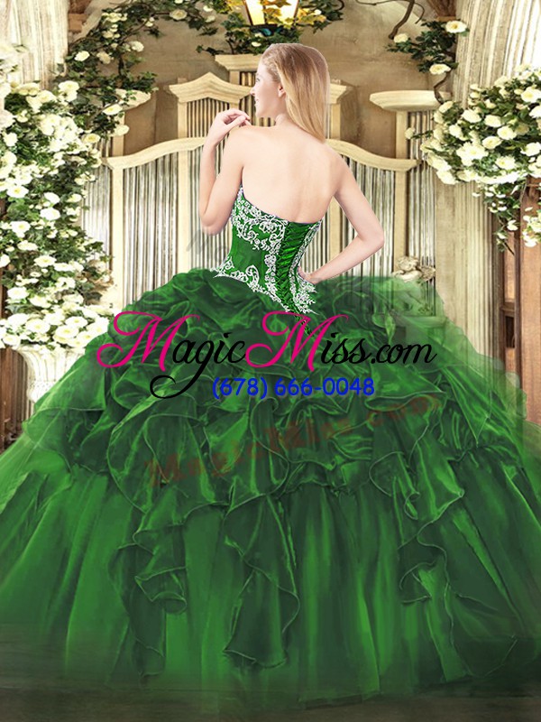 wholesale cute floor length olive green quinceanera gown organza sleeveless beading and ruffles