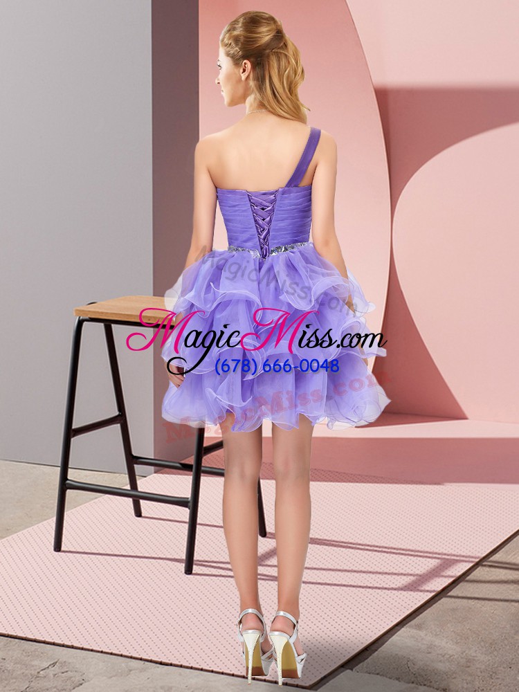 wholesale cute a-line homecoming dress white one shoulder organza sleeveless mini length lace up