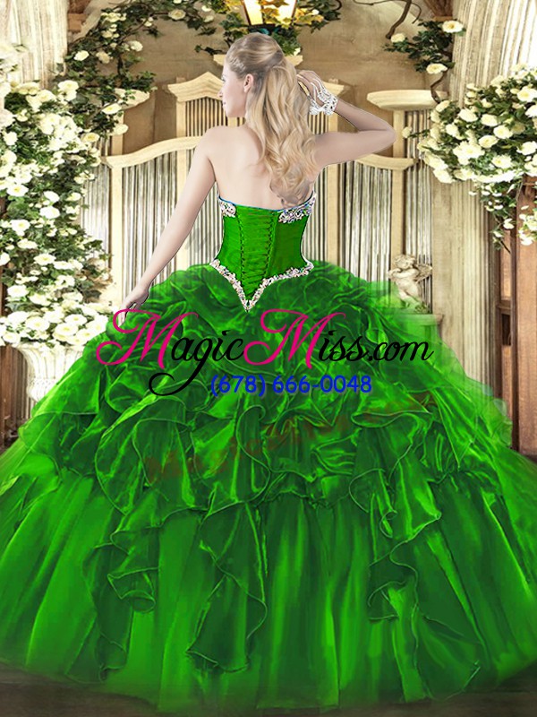 wholesale glittering green sweetheart lace up beading and ruffles sweet 16 dress sleeveless