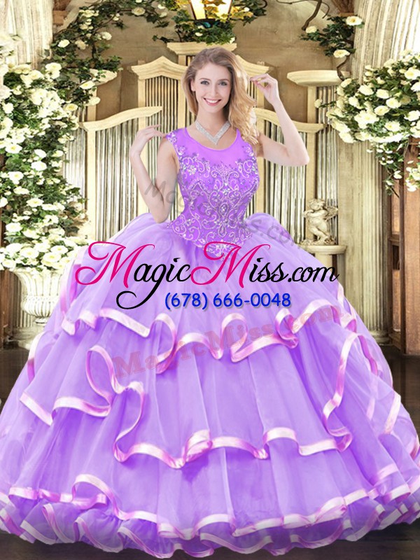 wholesale lavender sleeveless beading and ruffled layers floor length quince ball gowns