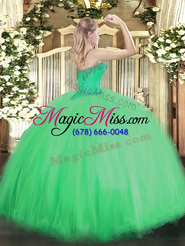 wholesale sexy ball gowns beading quinceanera gowns lace up tulle sleeveless floor length