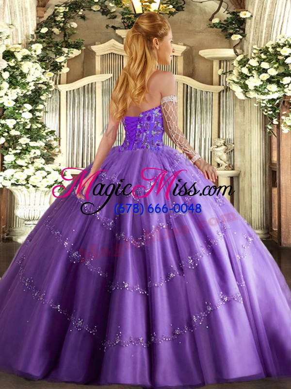 wholesale sleeveless lace up floor length appliques and embroidery 15th birthday dress