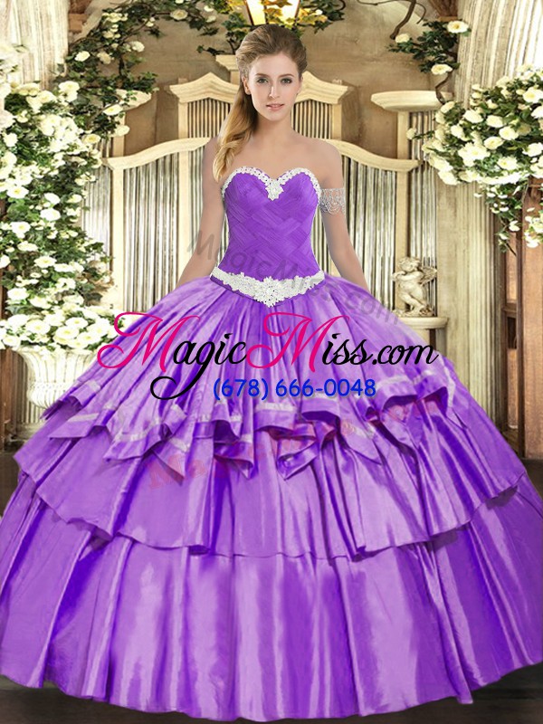 wholesale modest lavender lace up sweetheart appliques and ruffled layers 15th birthday dress organza and taffeta sleeveless