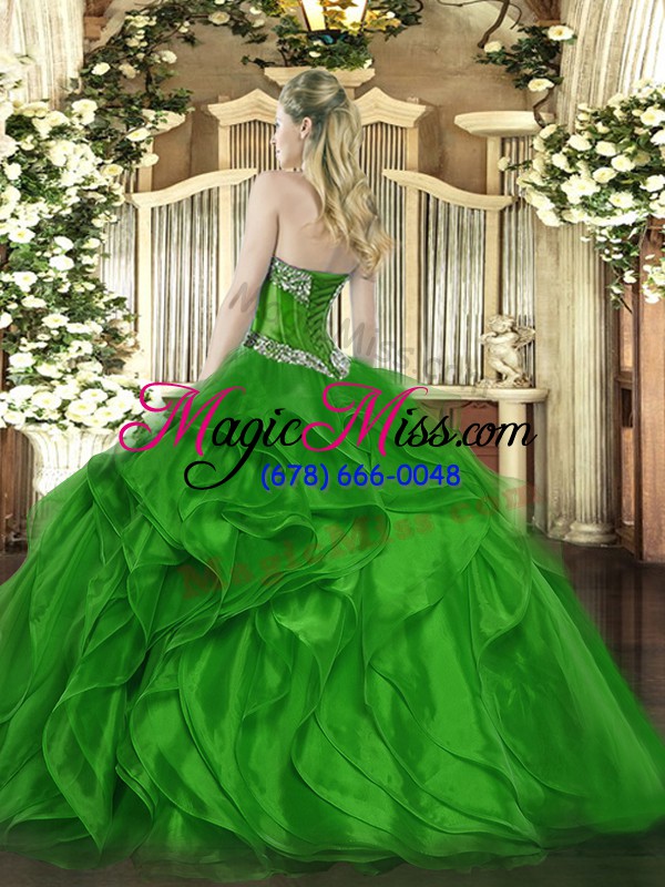 wholesale olive green sweetheart neckline beading and ruffles 15 quinceanera dress sleeveless lace up