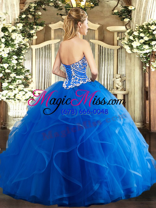 wholesale custom design teal sweetheart lace up beading and ruffles quinceanera dress sleeveless