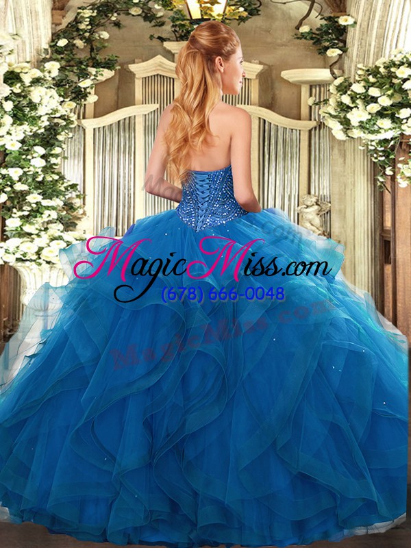 wholesale popular blue sweetheart neckline beading and ruffles 15 quinceanera dress sleeveless lace up