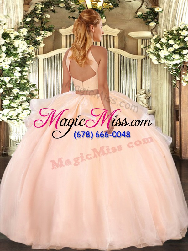 wholesale best pink two pieces halter top sleeveless organza floor length backless beading 15 quinceanera dress