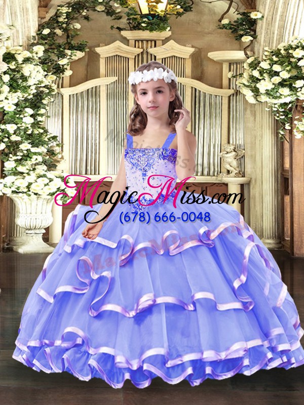 wholesale lavender ball gowns organza straps sleeveless beading and ruffled layers floor length lace up pageant gowns