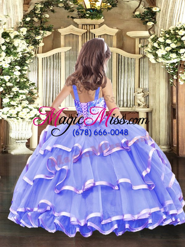 wholesale lavender ball gowns organza straps sleeveless beading and ruffled layers floor length lace up pageant gowns