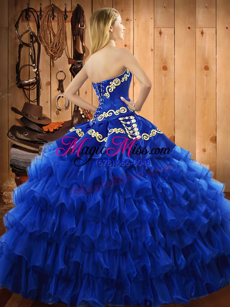 wholesale high class sleeveless lace up floor length embroidery and ruffled layers sweet 16 quinceanera dress