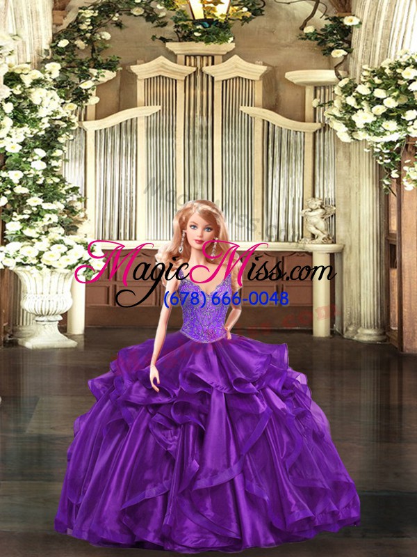 wholesale sleeveless floor length beading and ruffles lace up vestidos de quinceanera with purple