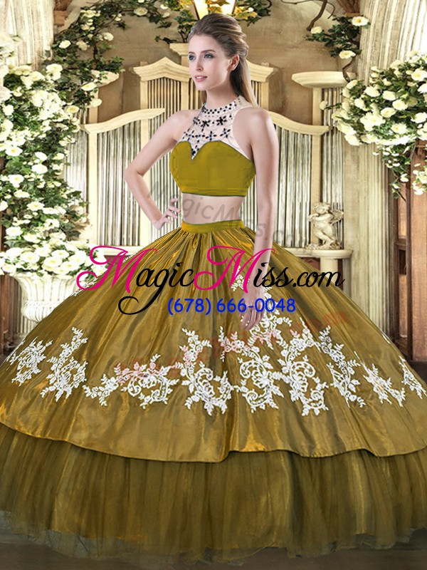 wholesale stunning olive green sleeveless tulle backless quinceanera gown for military ball and sweet 16 and quinceanera