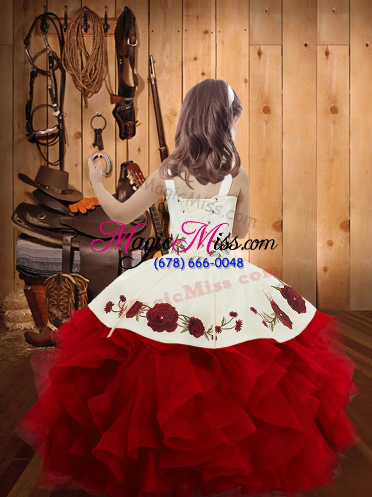 wholesale sweet orange red child pageant dress sweet 16 and quinceanera with embroidery and ruffles straps sleeveless lace up