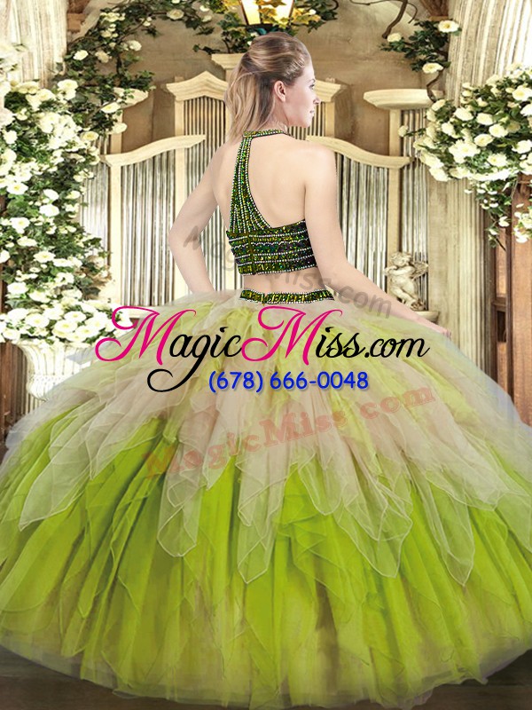 wholesale sleeveless lace up floor length beading and ruffles quinceanera gowns