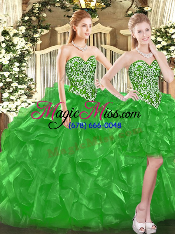 wholesale noble green sweetheart neckline beading and ruffles sweet 16 dresses sleeveless lace up