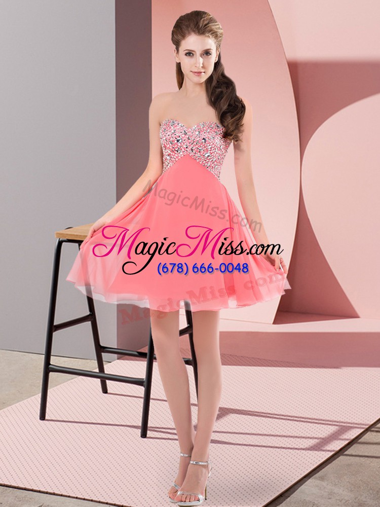 wholesale traditional sweetheart sleeveless prom gown mini length beading watermelon red chiffon