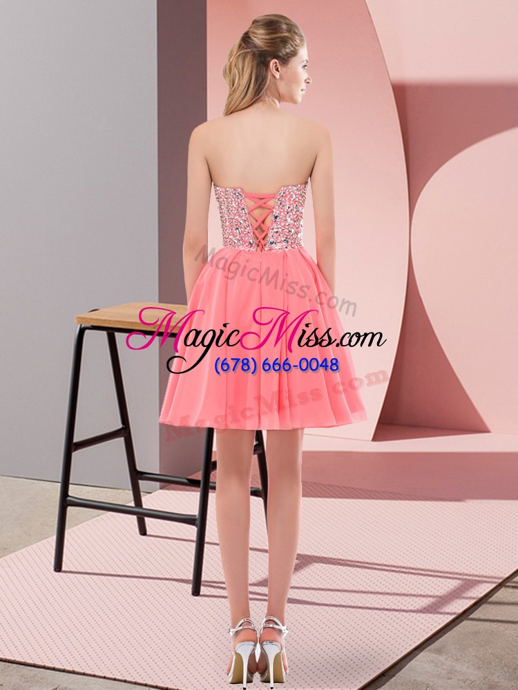wholesale traditional sweetheart sleeveless prom gown mini length beading watermelon red chiffon