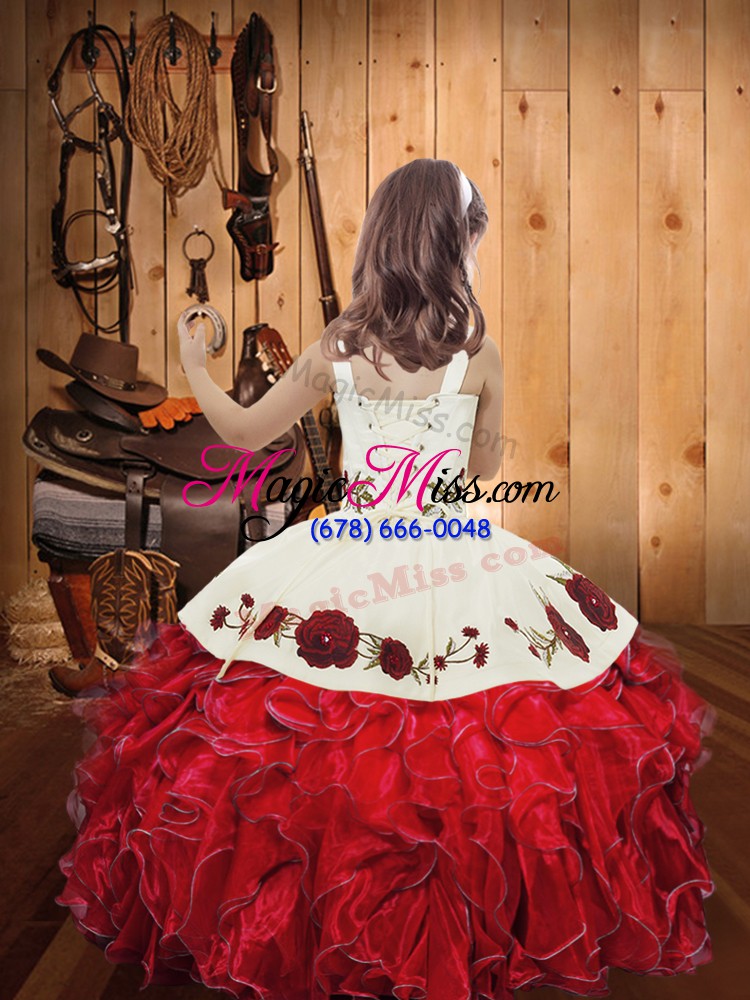 wholesale organza sleeveless floor length little girls pageant dress and embroidery and ruffles