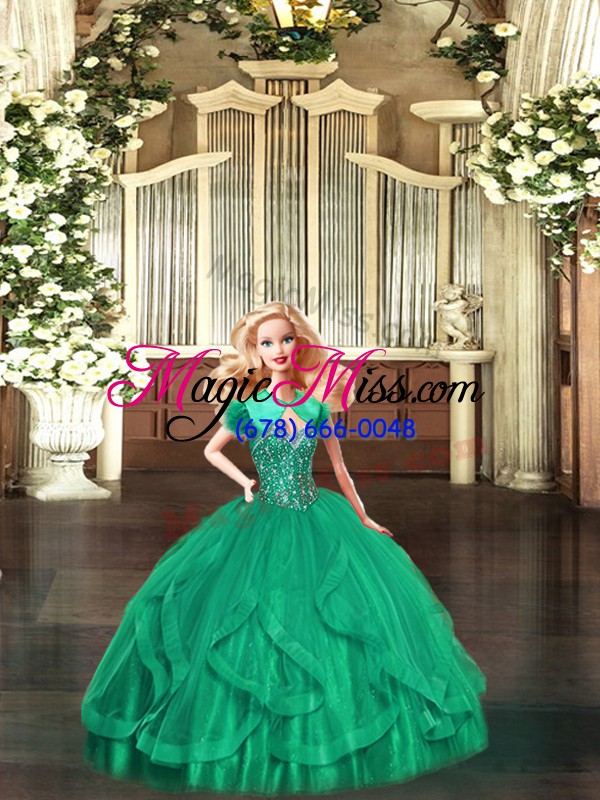 wholesale sleeveless organza floor length lace up sweet 16 dresses in turquoise with beading and ruffles