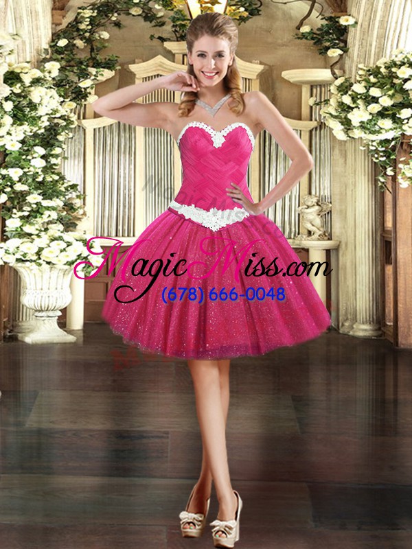 wholesale amazing fuchsia ball gowns ruching ball gown prom dress lace up tulle sleeveless floor length