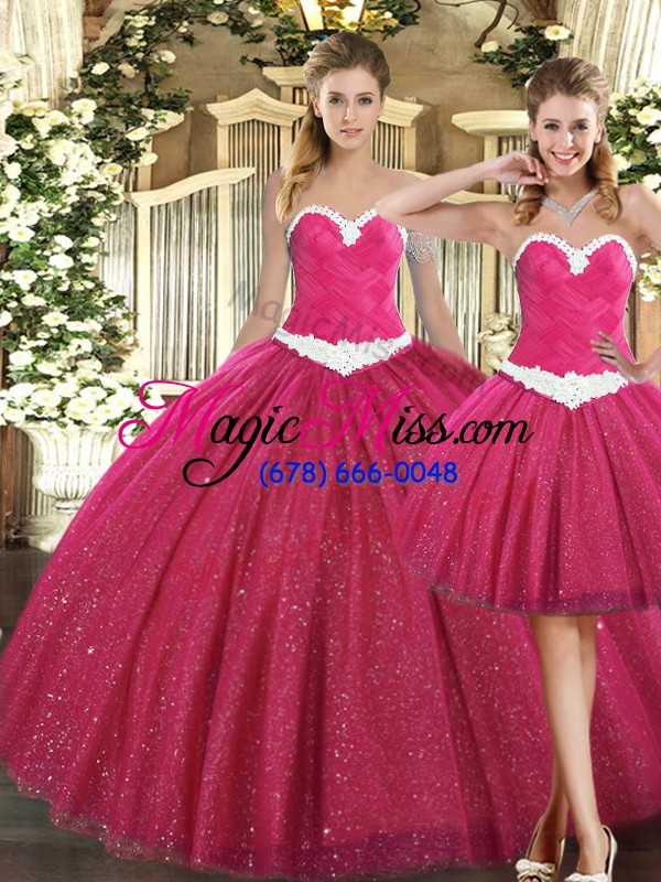 wholesale amazing fuchsia ball gowns ruching ball gown prom dress lace up tulle sleeveless floor length