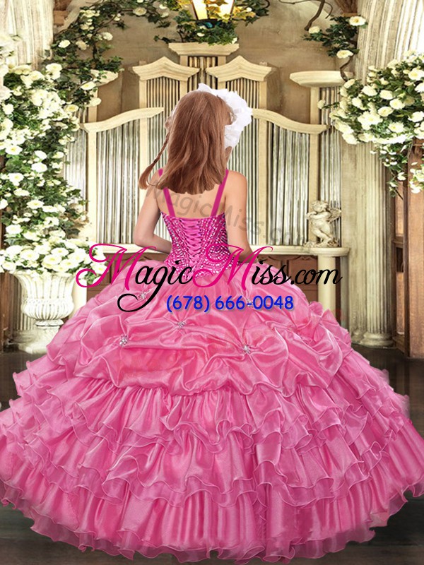 wholesale organza sleeveless floor length girls pageant dresses and beading and ruffled layers and pick ups