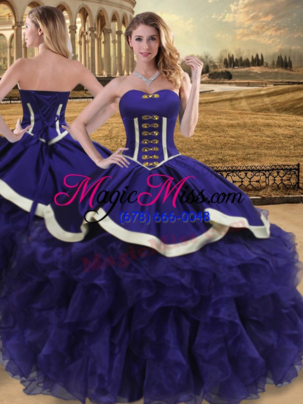 wholesale purple lace up sweetheart beading and ruffles quince ball gowns organza sleeveless