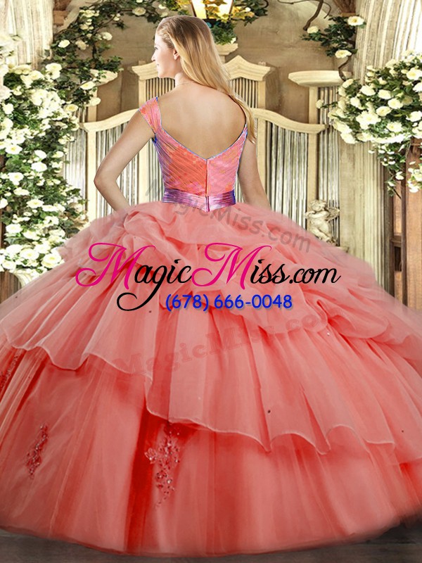 wholesale fitting yellow green sleeveless floor length ruffled layers zipper quince ball gowns