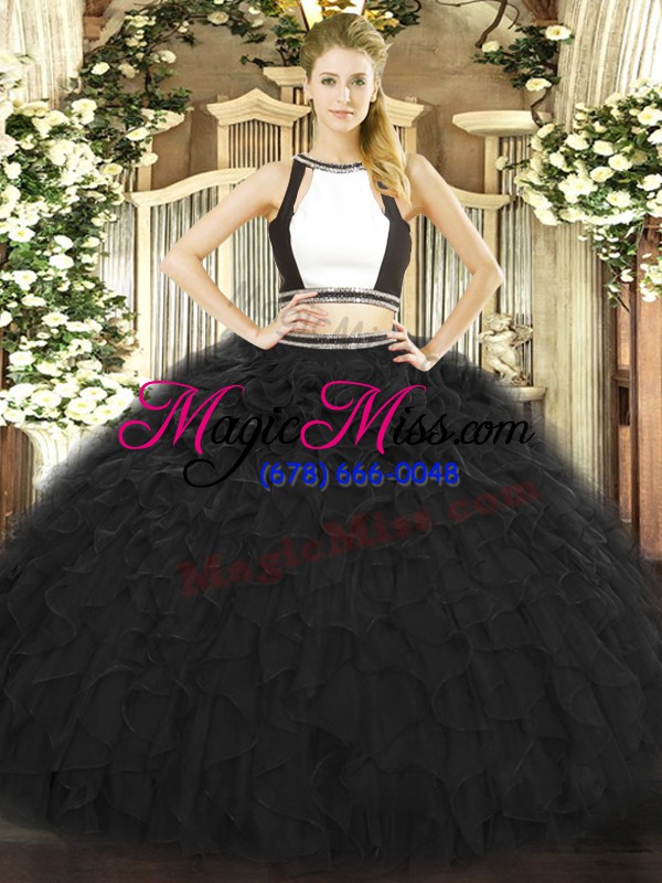 wholesale floor length backless quinceanera dresses black for military ball and sweet 16 and quinceanera with ruffles