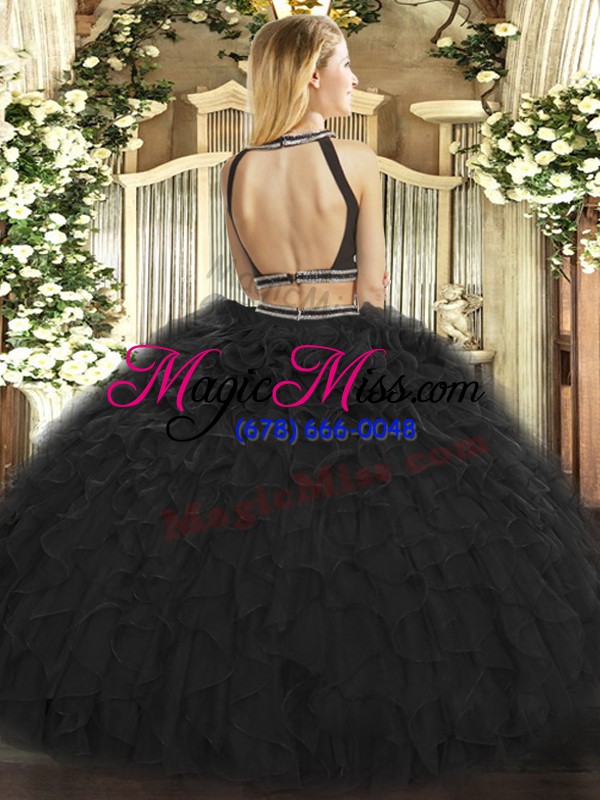 wholesale floor length backless quinceanera dresses black for military ball and sweet 16 and quinceanera with ruffles