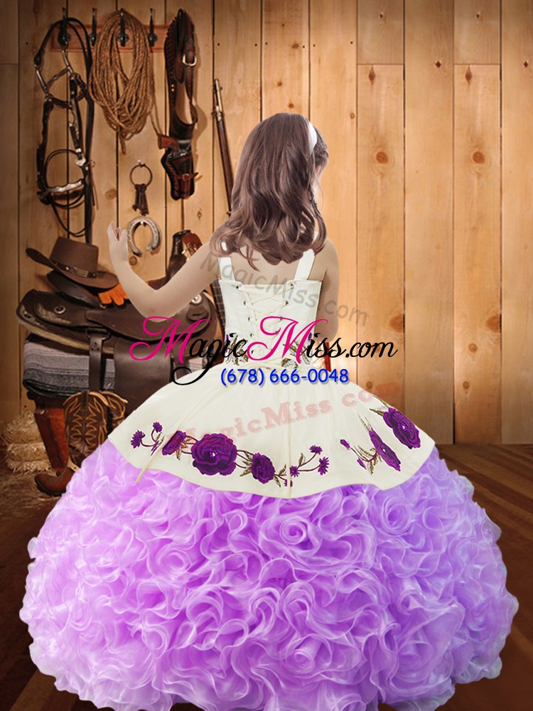 wholesale cheap sleeveless lace up floor length embroidery and ruffles little girls pageant dress