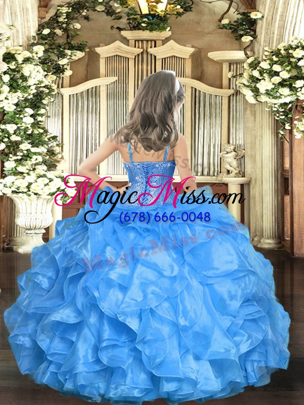 wholesale custom made ball gowns girls pageant dresses yellow green straps organza sleeveless floor length lace up