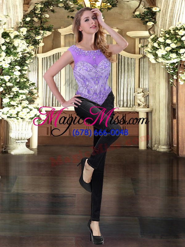 wholesale two pieces vestidos de quinceanera purple scoop organza sleeveless floor length zipper