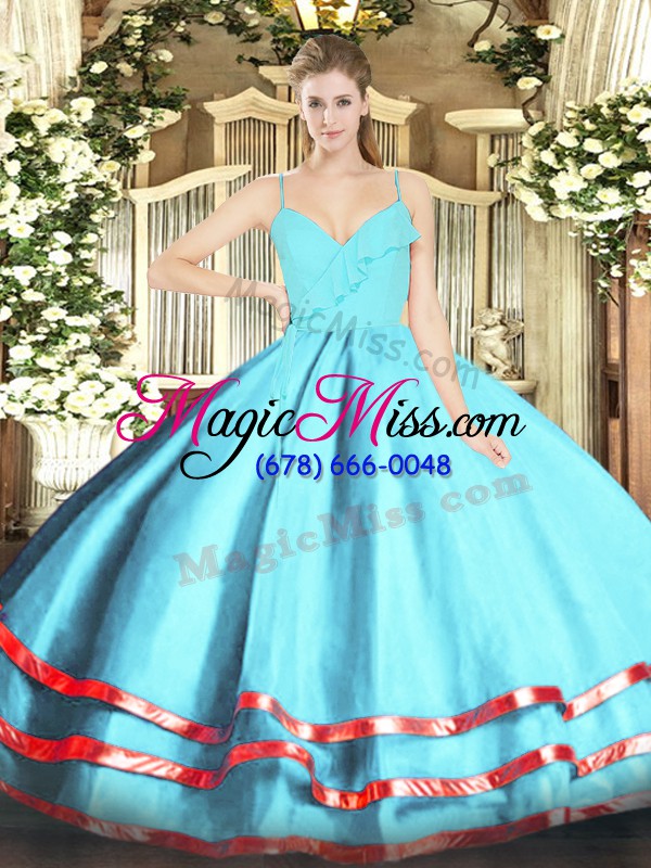 wholesale unique floor length ball gowns sleeveless aqua blue quinceanera gowns zipper