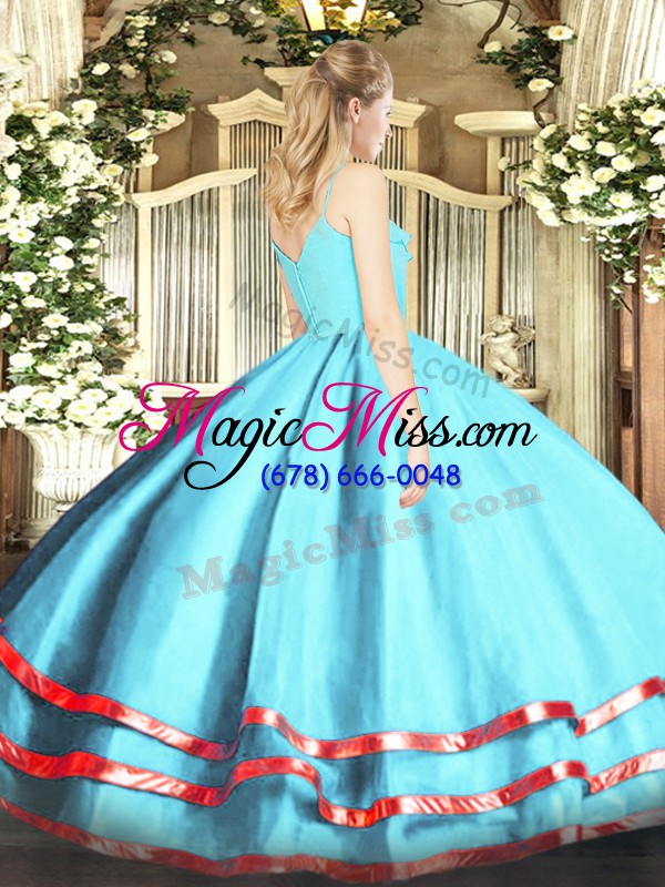 wholesale unique floor length ball gowns sleeveless aqua blue quinceanera gowns zipper