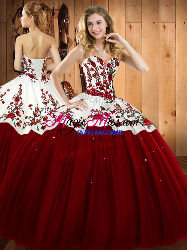 wholesale exceptional sweetheart sleeveless lace up 15th birthday dress wine red satin and tulle
