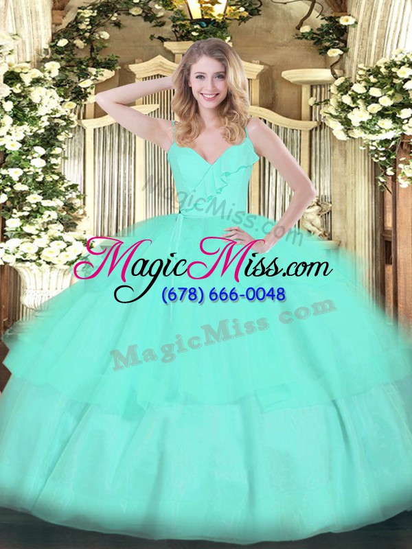 wholesale apple green sleeveless organza zipper quinceanera gown for military ball and sweet 16 and quinceanera