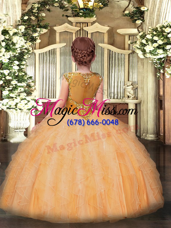 wholesale trendy beading and ruffles kids pageant dress rose pink zipper sleeveless floor length
