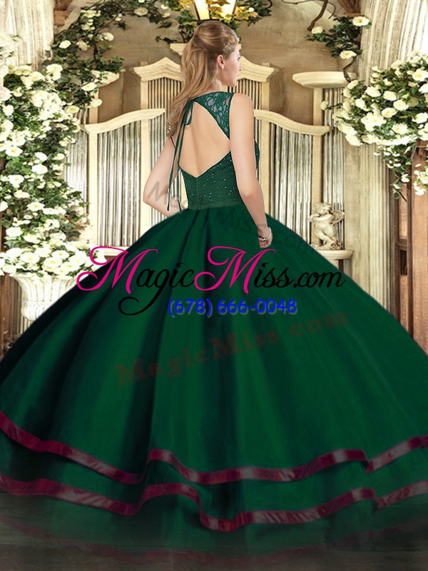 wholesale green v-neck neckline beading and ruffled layers quinceanera gown sleeveless zipper