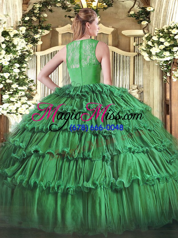 wholesale luxurious floor length green 15th birthday dress organza sleeveless beading and ruffled layers