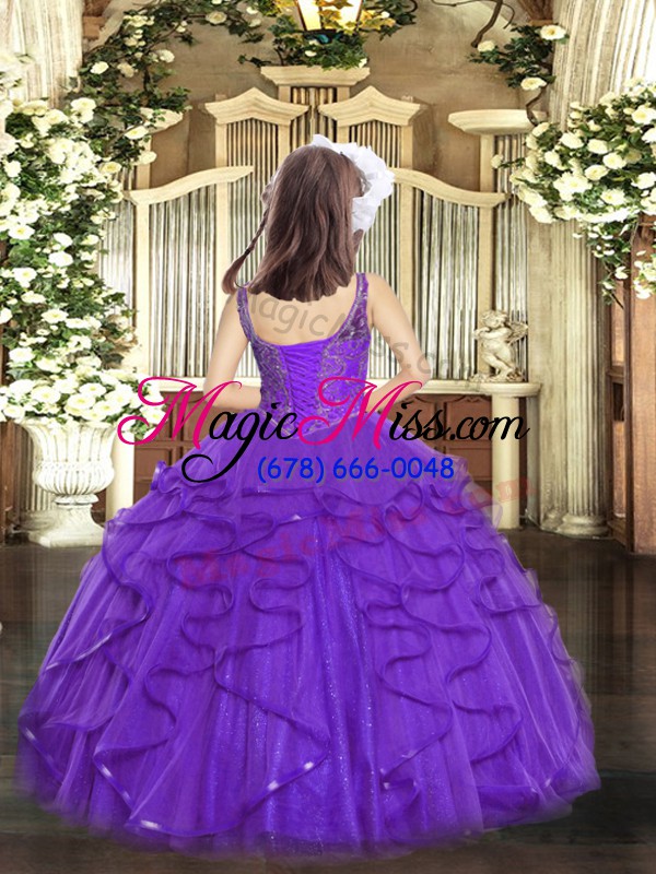 wholesale superior straps sleeveless tulle little girls pageant gowns beading and ruffles lace up