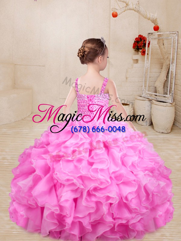 wholesale new arrival straps sleeveless organza little girl pageant dress beading and ruffles lace up