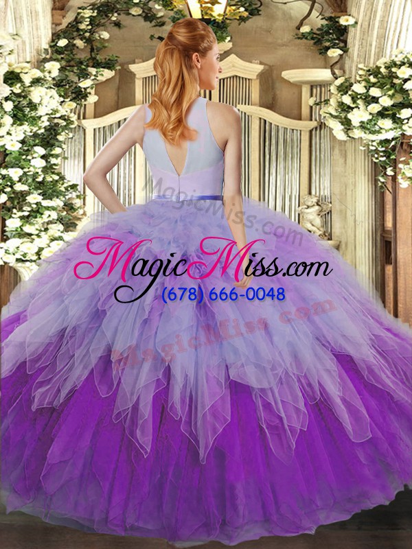 wholesale high-neck sleeveless backless quince ball gowns multi-color organza