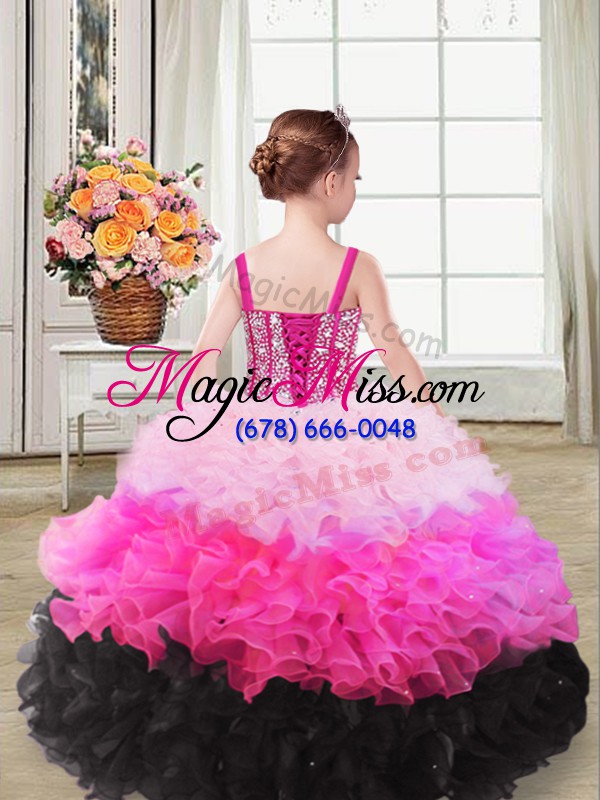 wholesale organza straps sleeveless lace up beading and ruffles little girl pageant gowns in multi-color